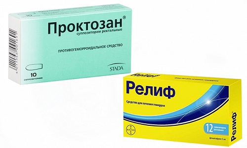 При появлении признаков геморроя врачи назначают свечи и крем Проктозан или Релиф